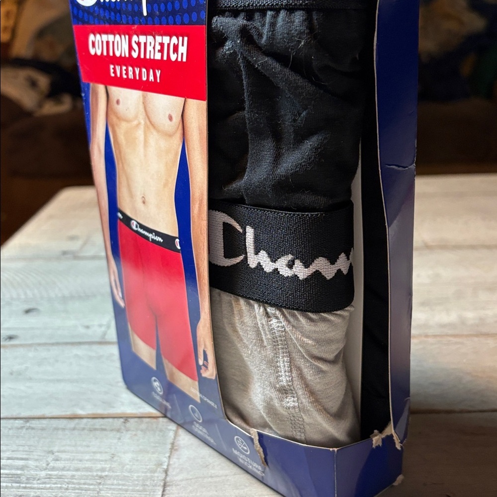 Champion Men's Cotton Stretch Boxer Briefs - Gray and Black Size Large (36-38) - Picture 8 of 12